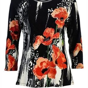 Jess and Jane Black Rising Poppy Print top